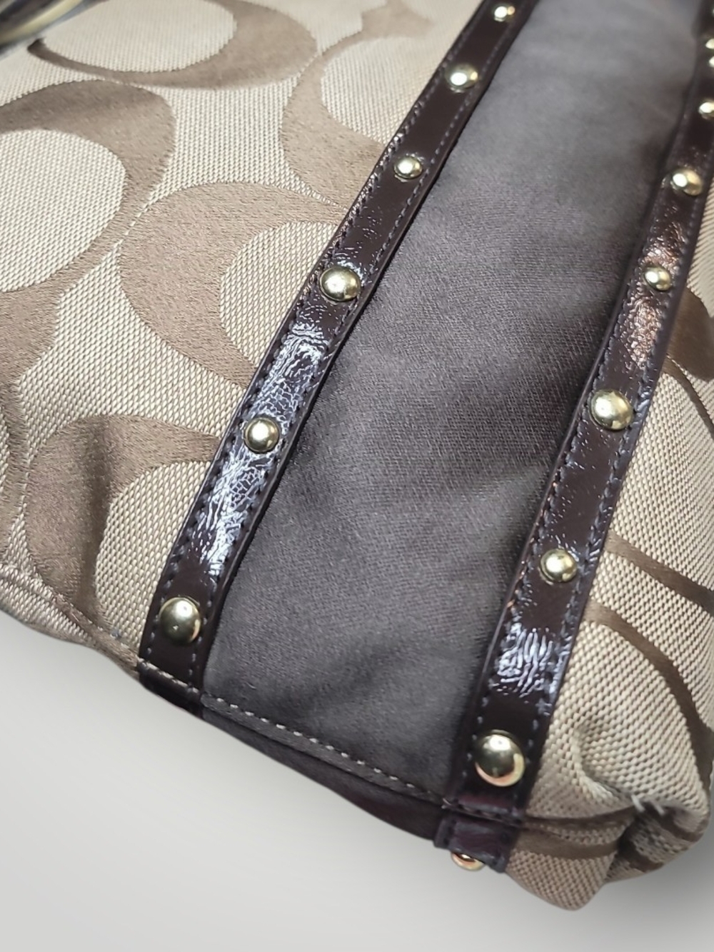 Coach Signature Stripe Studded Crossbody / Shoulder Bag 2012 EUC - Picture 6 of 12